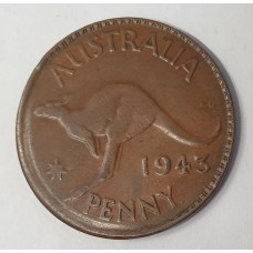 AUSTRALIA 1943 . ONE 1 PENNY . ERROR . BROADSTRUCK